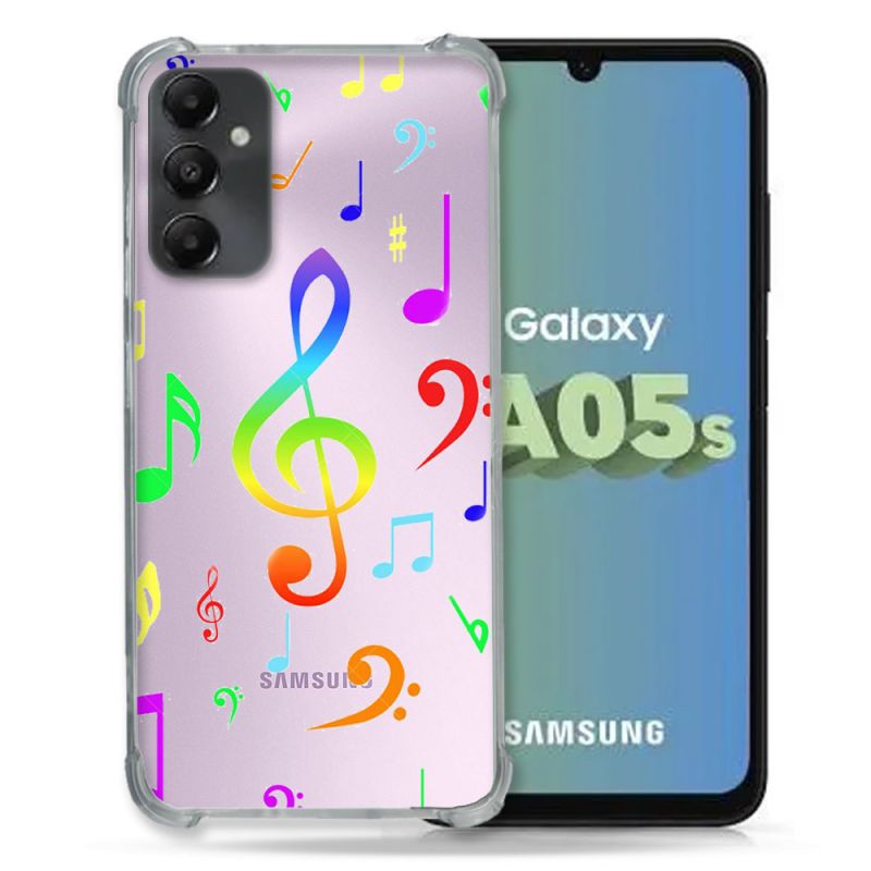 Coque Renforcée En Verre Trempé Transparent PourSamsung Galaxy A05S Note Musique Colore
