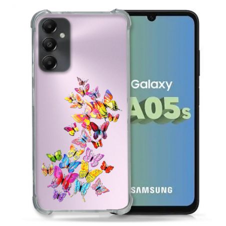 Coque Renforcée En Verre Trempé Transparent PourSamsung Galaxy A05S Papillon Multicolore
