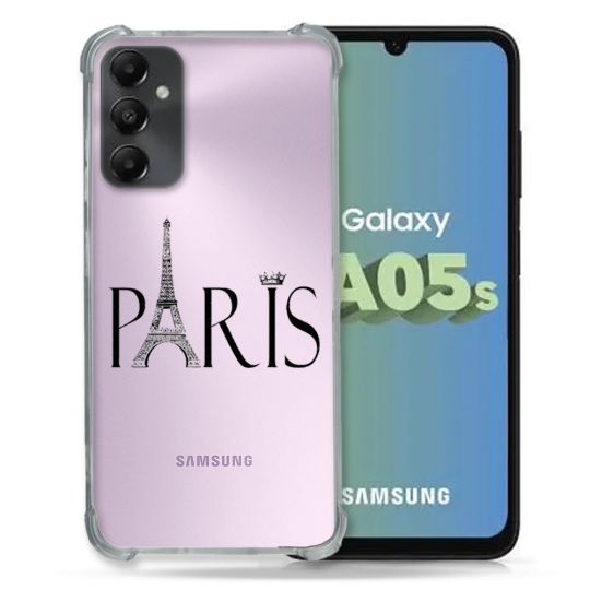 Coque Renforcée En Verre Trempé Transparent PourSamsung Galaxy A05S Paris Noir