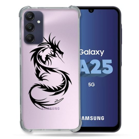 Coque Renforcée En Verre Trempé Transparent PourSamsung Galaxy A25 5G Dragon Noir