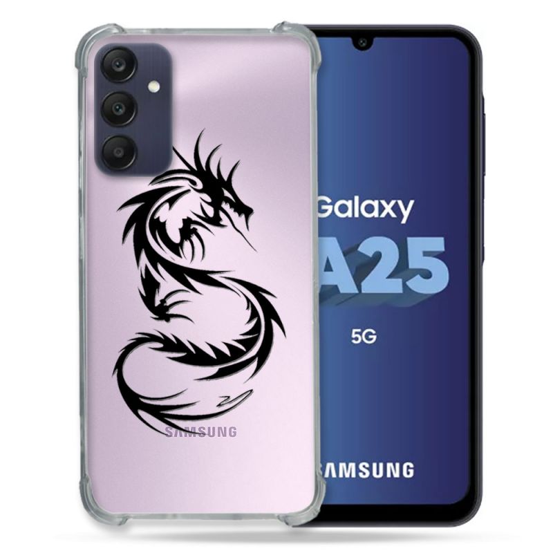 Coque Renforcée En Verre Trempé Transparent PourSamsung Galaxy A25 5G Dragon Noir