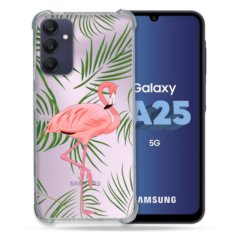 Coque Renforcée En Verre Trempé Transparent PourSamsung Galaxy A25 5G Flamant Rose