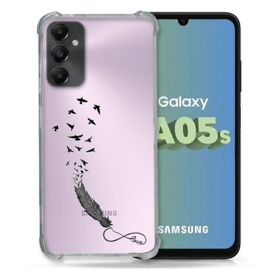 Coque Renforcée En Verre Trempé Transparent PourSamsung Galaxy A05S Plume Infini