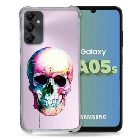 Coque Renforcée En Verre Trempé Transparent PourSamsung Galaxy A05S Skull Head Crane Colore