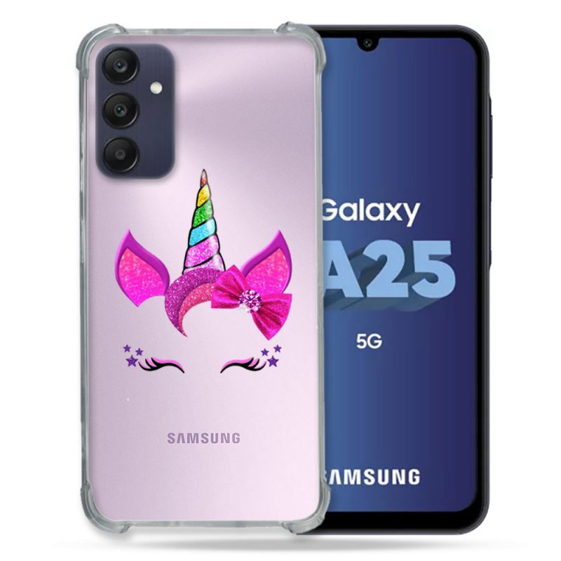 Coque Renforcée En Verre Trempé Transparent PourSamsung Galaxy A25 5G Licorne Paillette