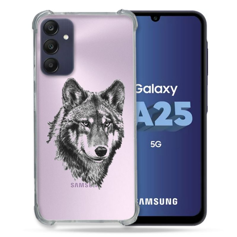 Coque Renforcée En Verre Trempé Transparent PourSamsung Galaxy A25 5G Loup