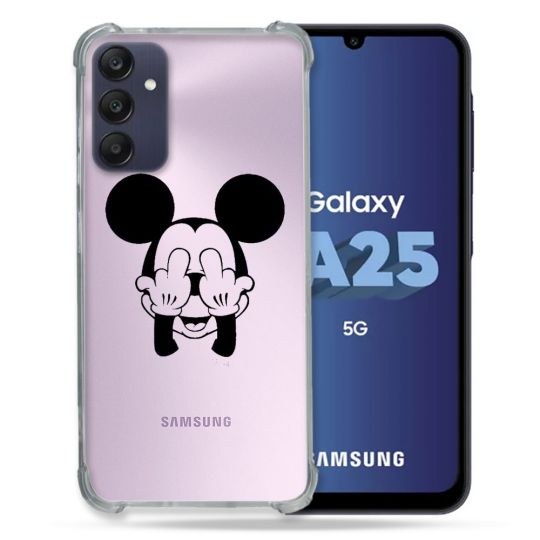 Coque Renforcée En Verre Trempé Transparent PourSamsung Galaxy A25 5G Mickey doigt
