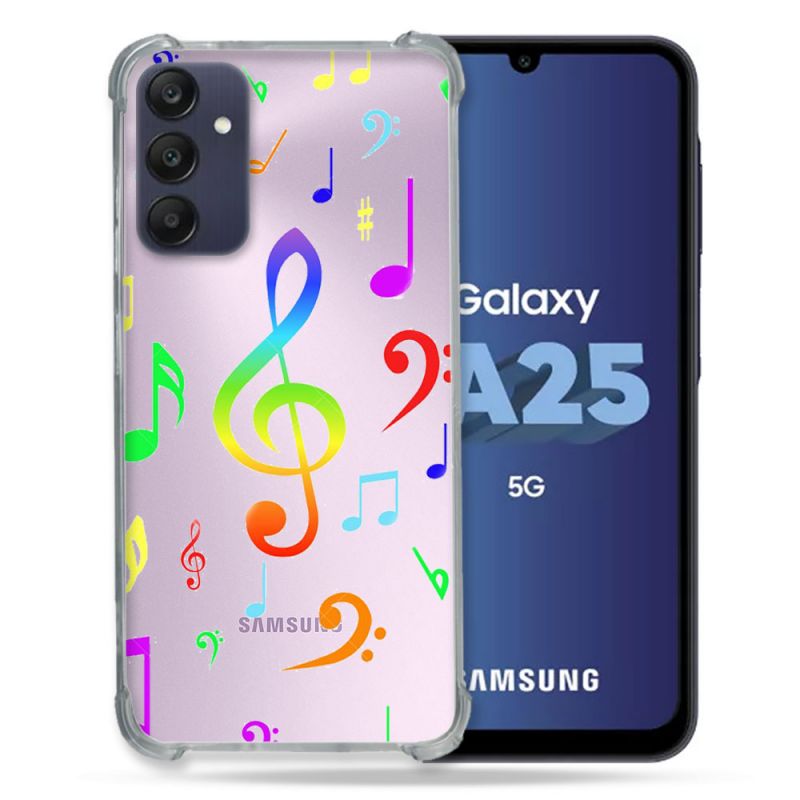 Coque Renforcée En Verre Trempé Transparent PourSamsung Galaxy A25 5G Note Musique Colore