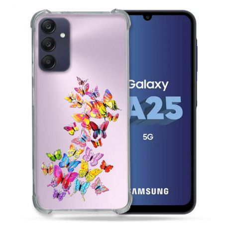 Coque Renforcée En Verre Trempé Transparent PourSamsung Galaxy A25 5G Papillon Multicolore