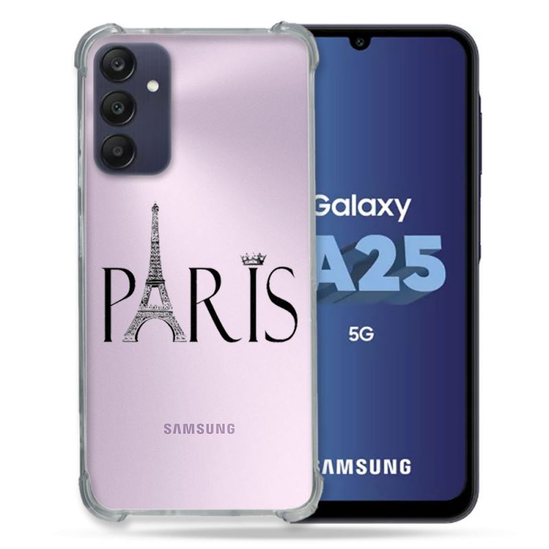 Coque Renforcée En Verre Trempé Transparent PourSamsung Galaxy A25 5G Paris Noir
