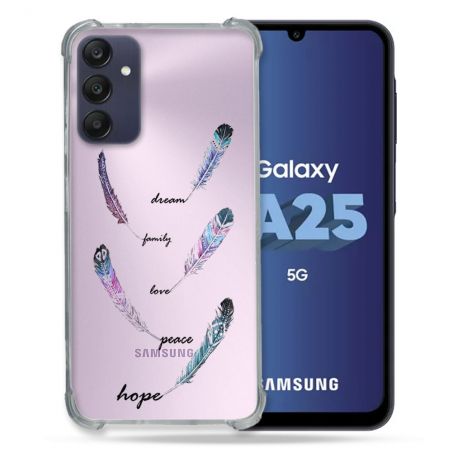 Coque Renforcée En Verre Trempé Transparent PourSamsung Galaxy A25 5G Plume Couleur