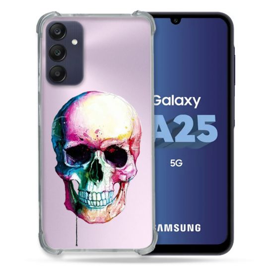 Coque Renforcée En Verre Trempé Transparent PourSamsung Galaxy A25 5G Skull Head Crane Colore