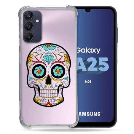 Coque Renforcée En Verre Trempé Transparent PourSamsung Galaxy A25 5G Tete Mort Color