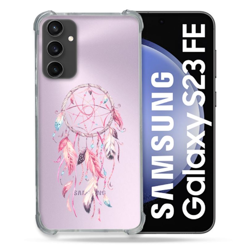 Coque Renforcée En Verre Trempé Transparent PourSamsung Galaxy S23 FE Attrape Reve Rose