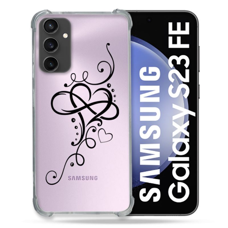 Coque Renforcée En Verre Trempé Transparent PourSamsung Galaxy S23 FE Cœur infini