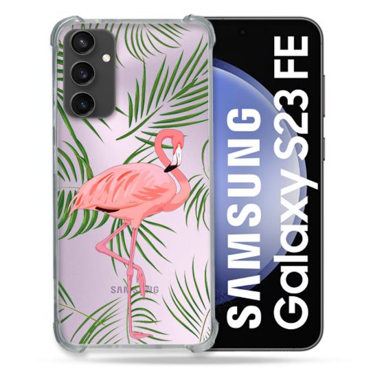 Coque Renforcée En Verre Trempé Transparent PourSamsung Galaxy S23 FE Flamant Rose