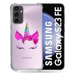 Coque Renforcée En Verre Trempé Transparent PourSamsung Galaxy S23 FE Licorne Paillette