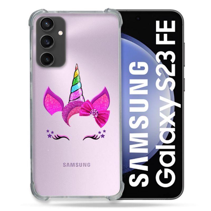 Coque Renforcée En Verre Trempé Transparent PourSamsung Galaxy S23 FE Licorne Paillette