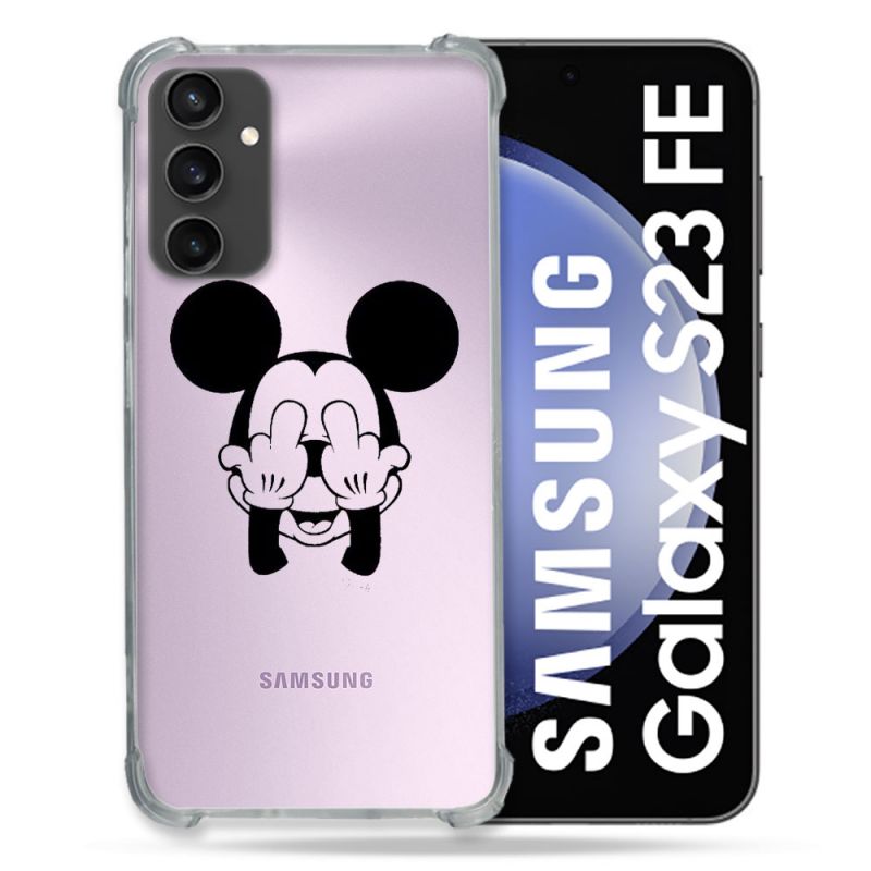 Coque Renforcée En Verre Trempé Transparent PourSamsung Galaxy S23 FE Mickey doigt
