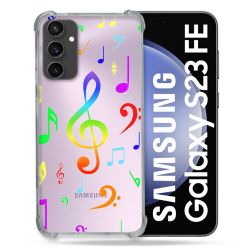 Coque Renforcée En Verre Trempé Transparent PourSamsung Galaxy S23 FE Note Musique Colore