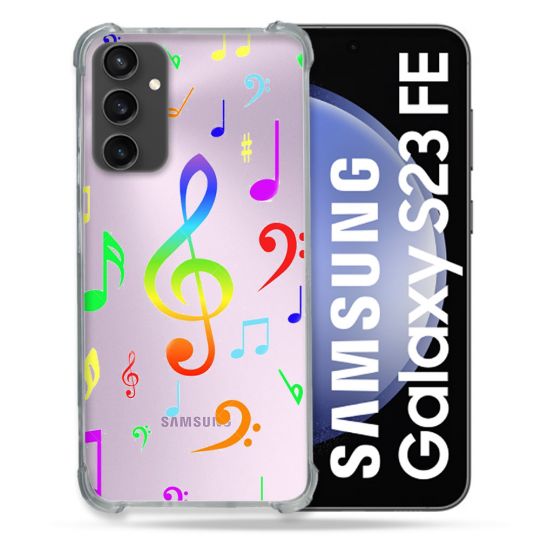 Coque Renforcée En Verre Trempé Transparent PourSamsung Galaxy S23 FE Note Musique Colore