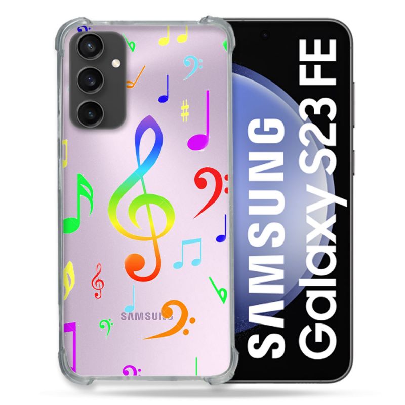 Coque Renforcée En Verre Trempé Transparent PourSamsung Galaxy S23 FE Note Musique Colore
