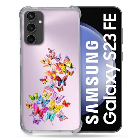 Coque Renforcée En Verre Trempé Transparent PourSamsung Galaxy S23 FE Papillon Multicolore