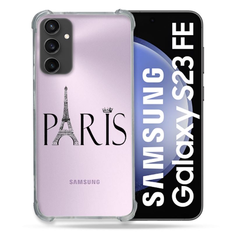 Coque Renforcée En Verre Trempé Transparent PourSamsung Galaxy S23 FE Paris Noir