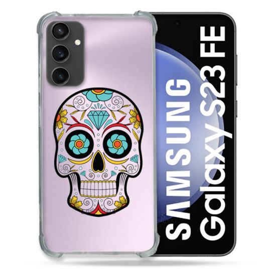 Coque Renforcée En Verre Trempé Transparent PourSamsung Galaxy S23 FE Tete Mort Color