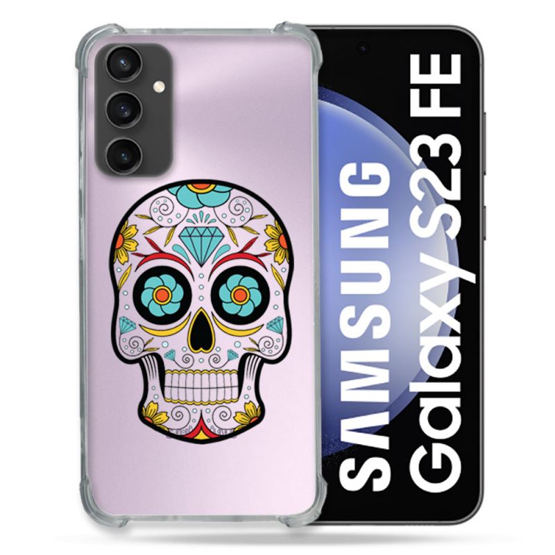 Coque Renforcée En Verre Trempé Transparent PourSamsung Galaxy S23 FE Tete Mort Color