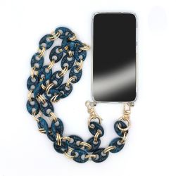 Coque Renforcée En Verre Trempé Transparent PourSamsung Galaxy S23 FE Lanière / Cordon Anneaux Bleu et Or