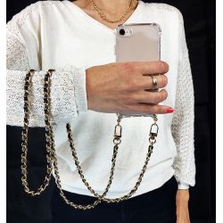 Coque Renforcée En Verre Trempé Transparent PourSamsung Galaxy S23 FE Lanière / Cordon Chaine suspendue Noir