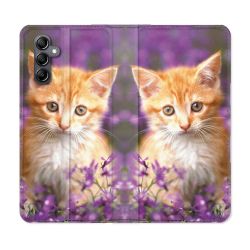 Housse Cuir Portefeuille Pour Samsung Galaxy A25 5G Animal Chat Violet