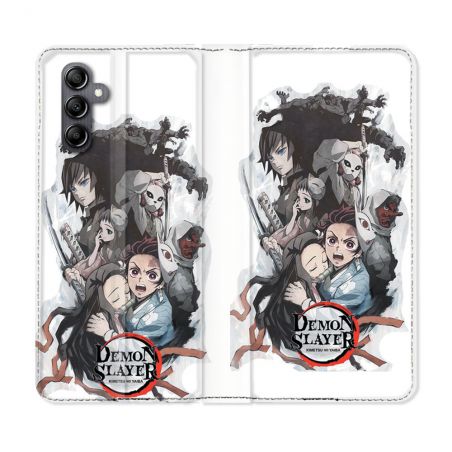 Housse Cuir Portefeuille Pour Samsung Galaxy A25 5G Manga Demon Slayer Blanc