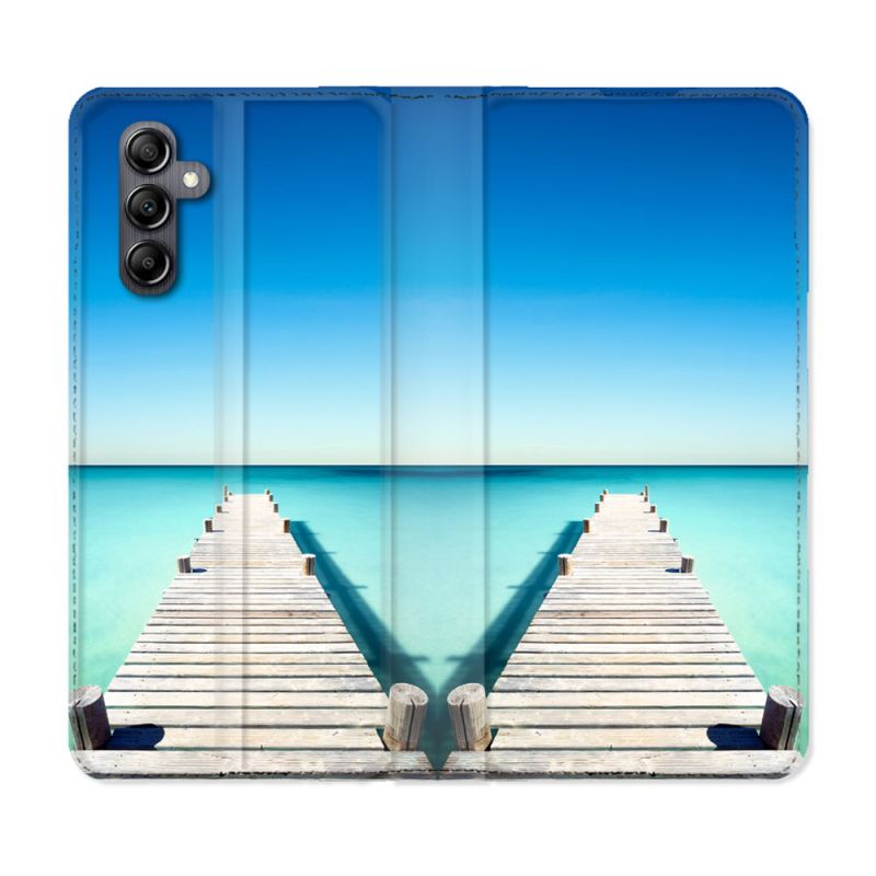 Housse Cuir Portefeuille Pour Samsung Galaxy A25 5G Nature Pont Mer