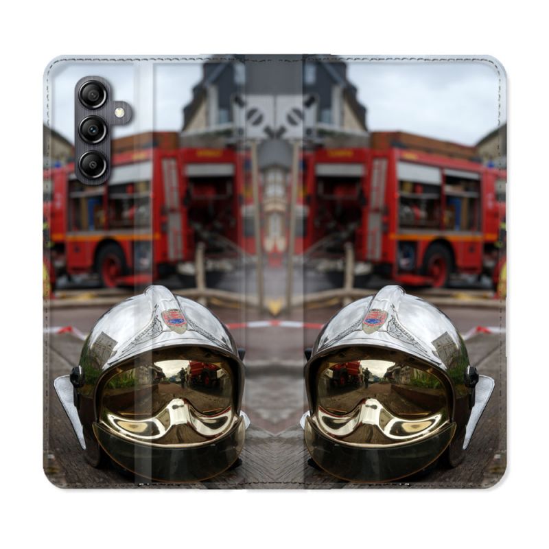 Housse Cuir Portefeuille Pour Samsung Galaxy A25 5G Pompier Casque Camion