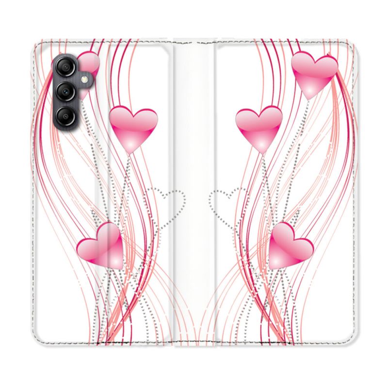 Housse Cuir Portefeuille Pour Samsung Galaxy A05S Amour Coeur Rose Montant sur Blanc