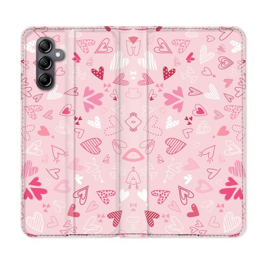 Housse Cuir Portefeuille Pour Samsung Galaxy A05S Amour Ptis Coeurs