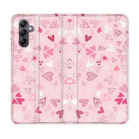 Housse Cuir Portefeuille Pour Samsung Galaxy A05S Amour Ptis Coeurs