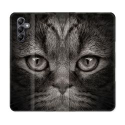 Housse Cuir Portefeuille Pour Samsung Galaxy A05S Animal Chat Gris