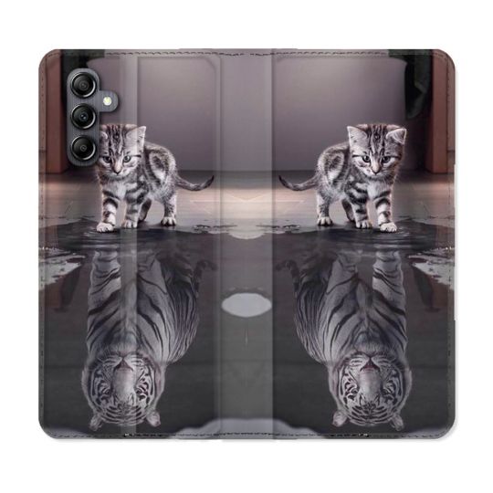 Housse Cuir Portefeuille Pour Samsung Galaxy A05S Animal Chat Reflet