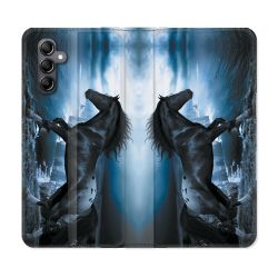 Housse Cuir Portefeuille Pour Samsung Galaxy A05S Animal Cheval Noir