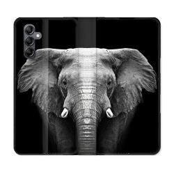 Housse Cuir Portefeuille Pour Samsung Galaxy A05S Animal Elephant Noir