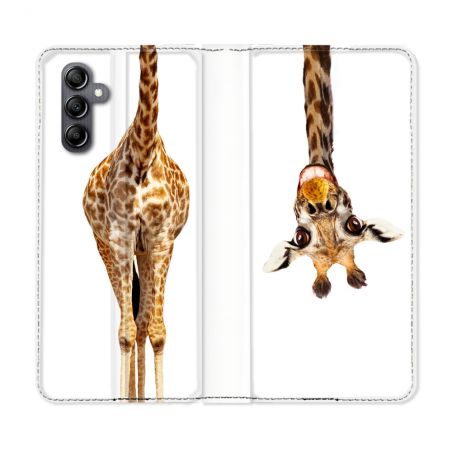 Housse Cuir Portefeuille Pour Samsung Galaxy A05S Animal Girafe Blanche