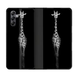 Housse Cuir Portefeuille Pour Samsung Galaxy A05S Animal Girafe Noire