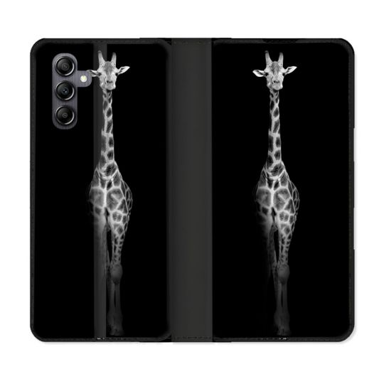 Housse Cuir Portefeuille Pour Samsung Galaxy A05S Animal Girafe Noire