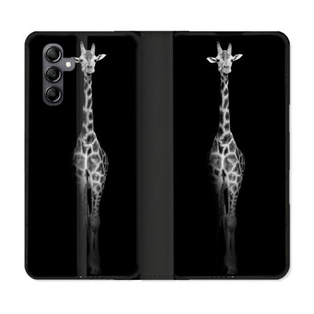 Housse Cuir Portefeuille Pour Samsung Galaxy A05S Animal Girafe Noire