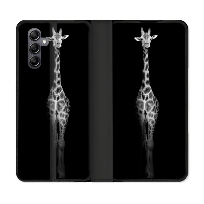 Housse Cuir Portefeuille Pour Samsung Galaxy A05S Animal Girafe Noire