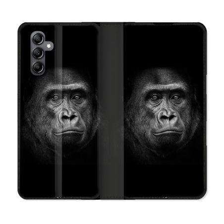 Housse Cuir Portefeuille Pour Samsung Galaxy A05S Animal Gorille Noir