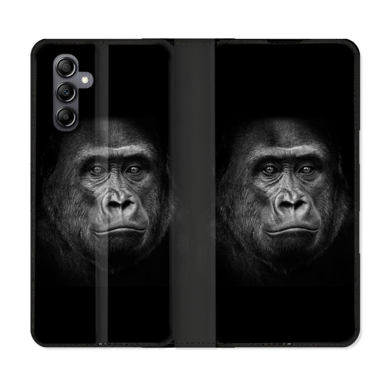 Housse Cuir Portefeuille Pour Samsung Galaxy A05S Animal Gorille Noir